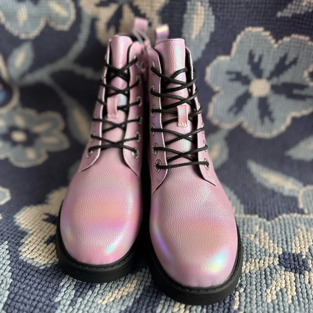 🌈 Sonoma Goods For Life Dazzle Kids’ Iridescent Combat Boots Size 5 NWT
